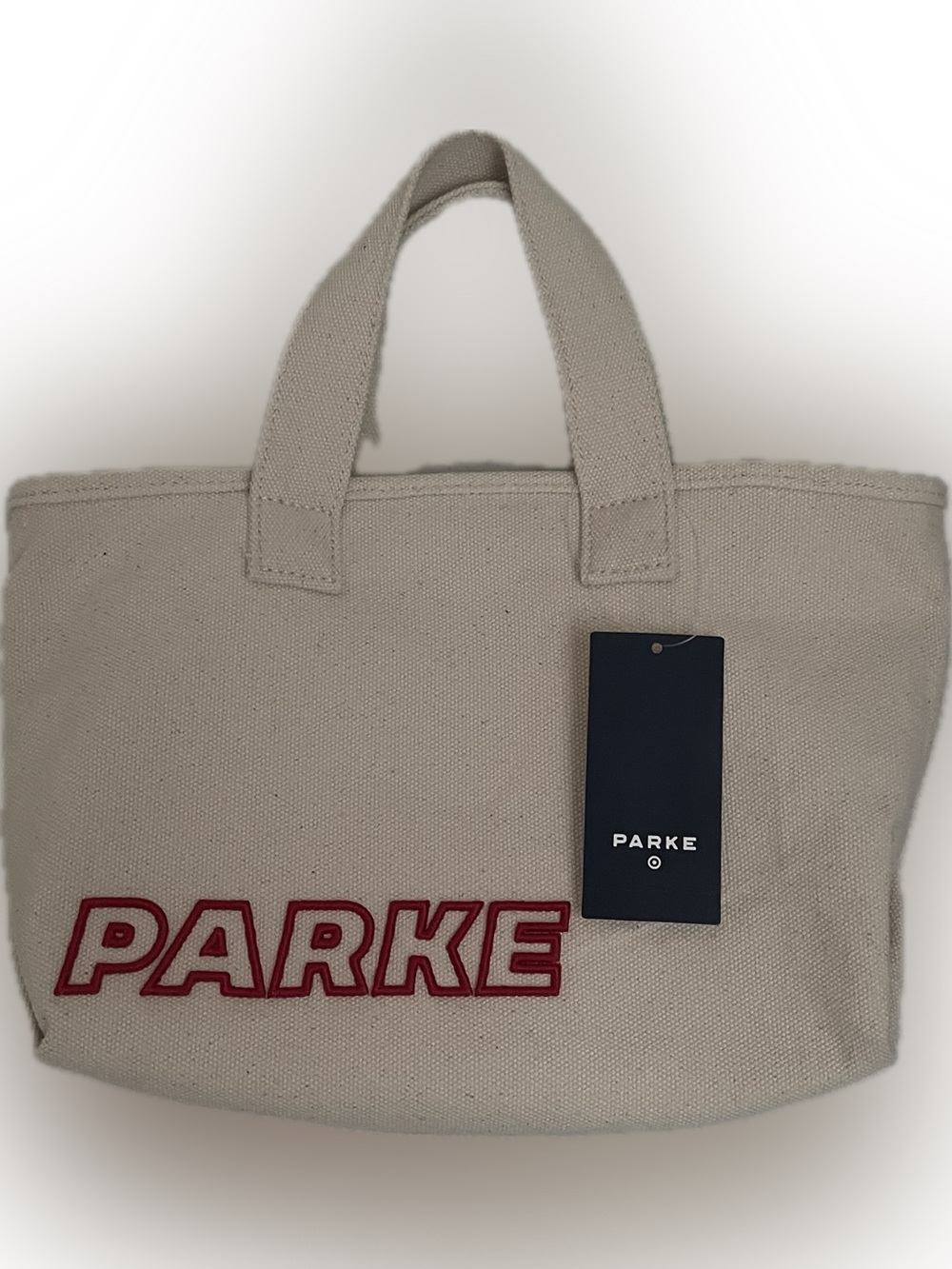 NWT PARKE X Target Mini Canvas Tote Bag in Natural with Red Logo